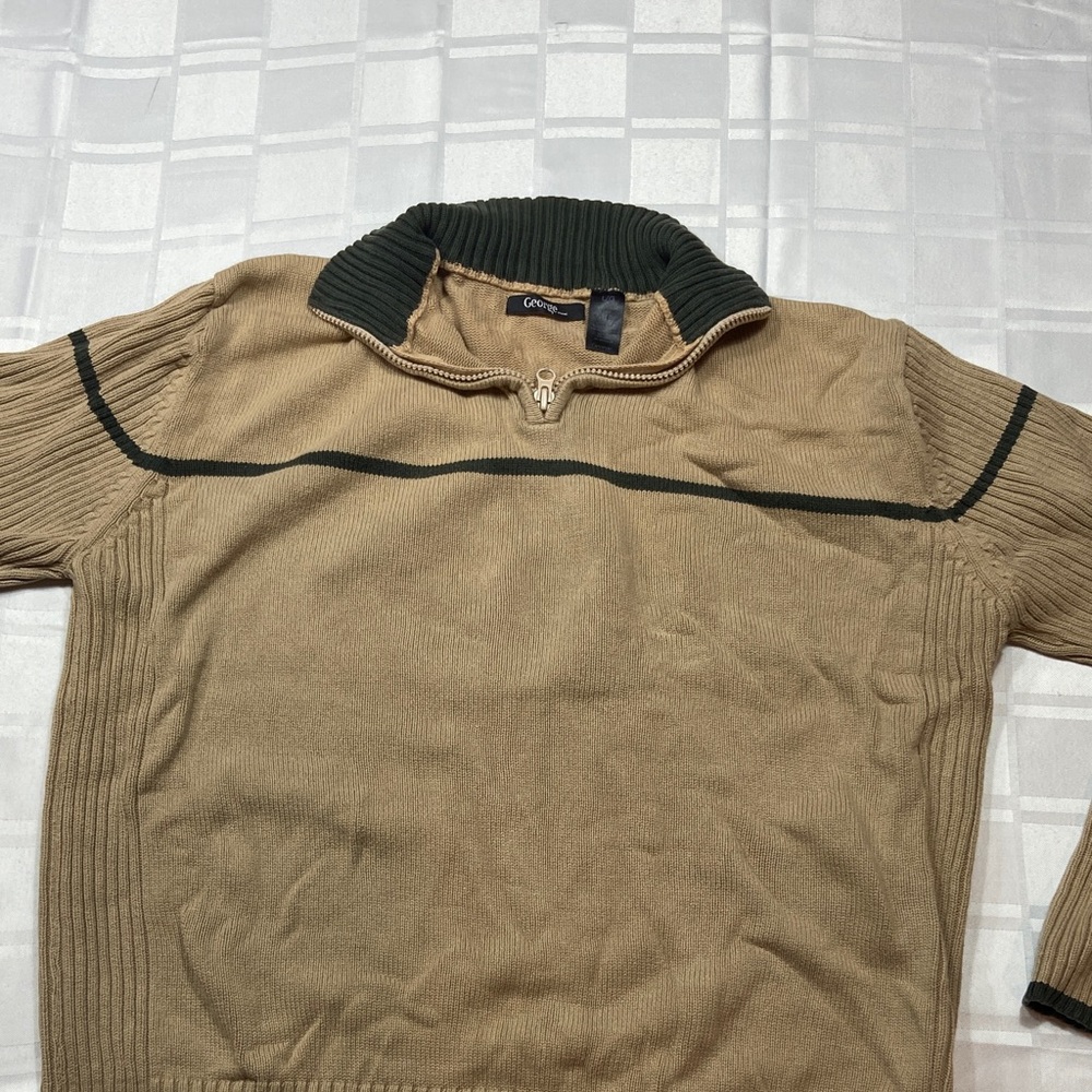 Mens Beige Green stripe Vintage Quarter zip